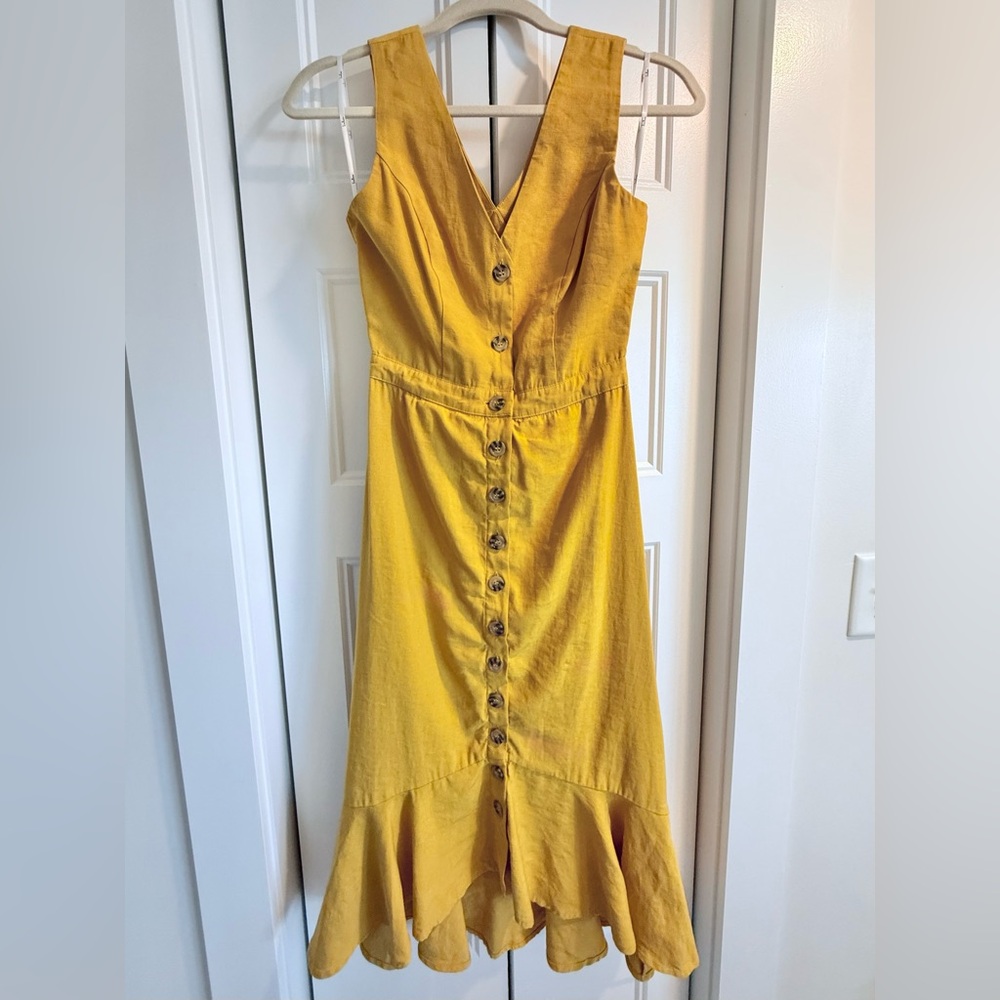 Lulus “When We First Met” Mustard Yellow Button Front Midi Dress 💛 Size XS - Picture 5 of 7